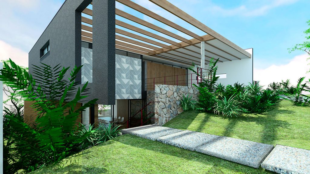 Casa CW | integração e acolhimento familiar | ODVO arquitetura | Acesso principal, pergolado e pátio